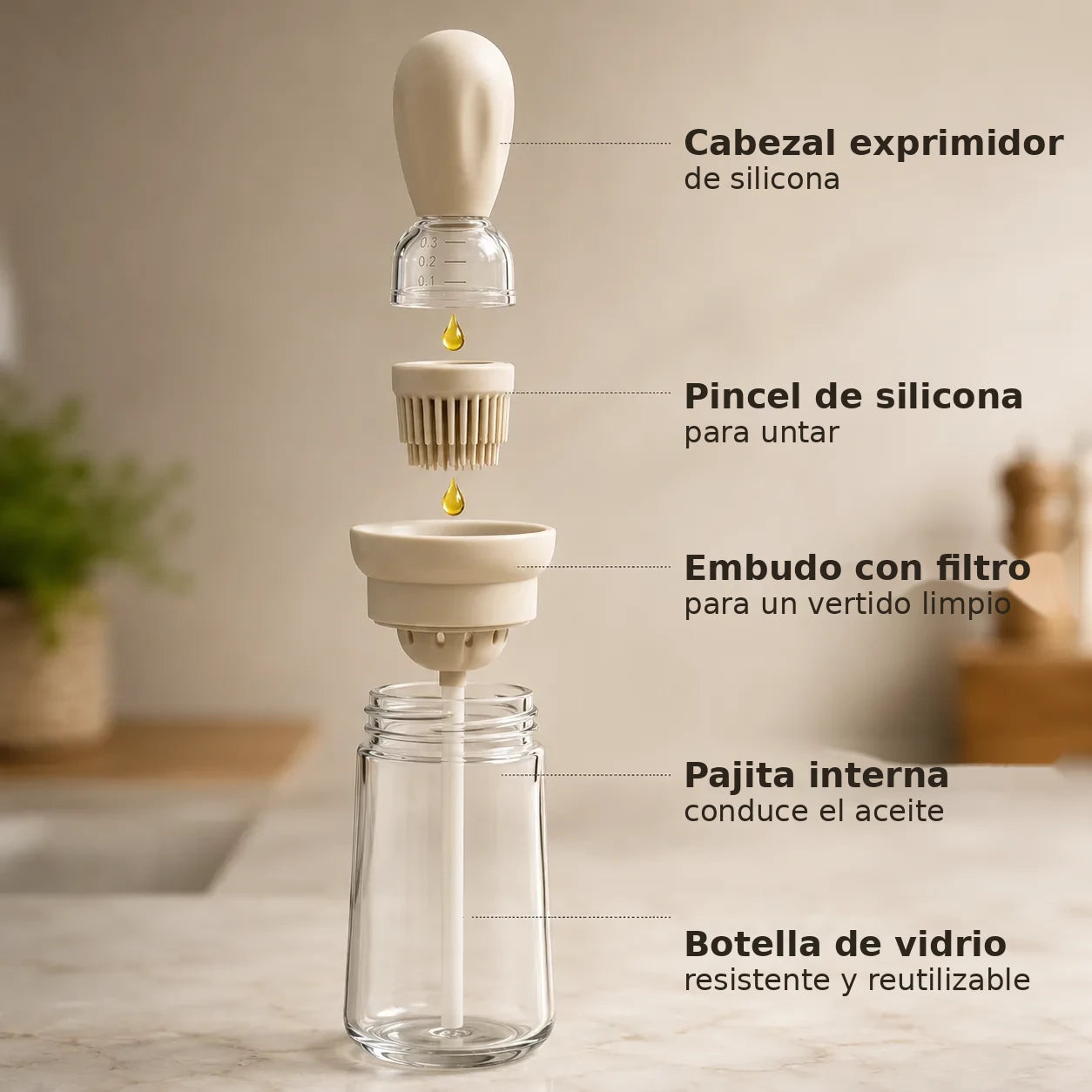 Embudo recolector y sistema interno de la aceitera