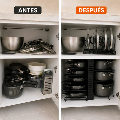 Organizador de ollas | Ordena hasta 8 ollas usando un solo espacio