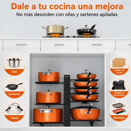 Organizador de ollas | Ordena hasta 8 ollas usando un solo espacio