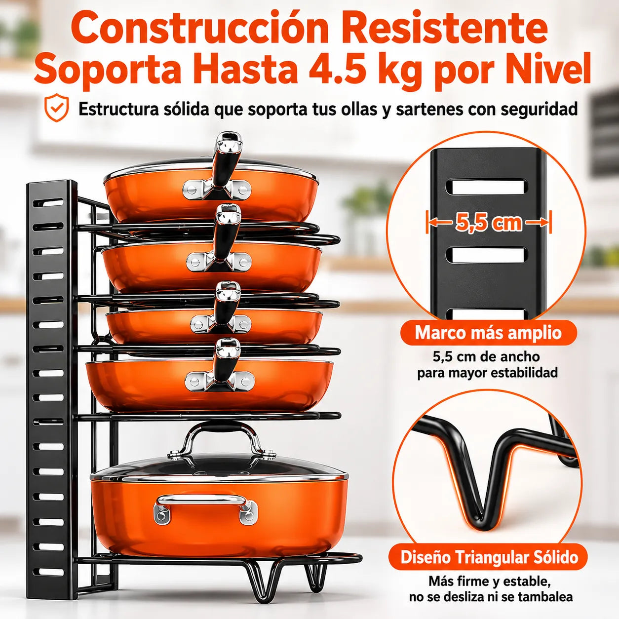 Organizador de ollas | Ordena hasta 8 ollas usando un solo espacio