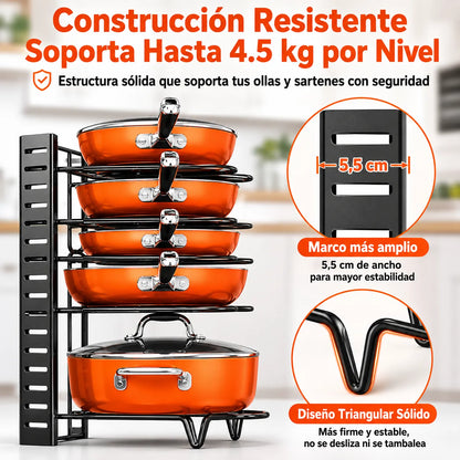 Organizador de ollas | Ordena hasta 8 ollas usando un solo espacio