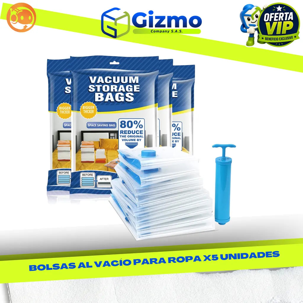 Contenido confirmado del kit: cinco bolsas al vacío de 70 por 50 centímetros y bomba manual